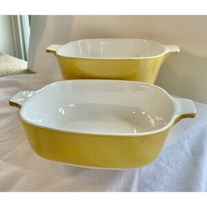 2 CORNING WARE P-1B  1 QT & P-1 3/4-B 1 3/4 QT HARVEST GOLD YELLOW CASSEROLE
